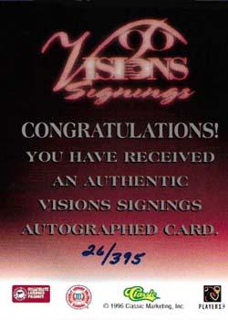 1996 Classic Visions Signings - Autographs Silver #NNO Ray Farmer Back