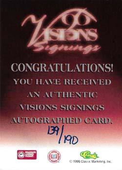 1996 Classic Visions Signings - Autographs Silver #NNO Michael Finley Back