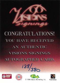 1996 Classic Visions Signings - Autographs Silver #NNO Jeff Hartings Back