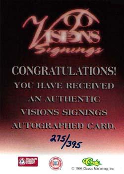 1996 Classic Visions Signings - Autographs Silver #NNO Fred Hoiberg Back