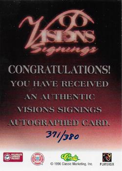 1996 Classic Visions Signings - Autographs Silver #NNO Richard Huntley Back