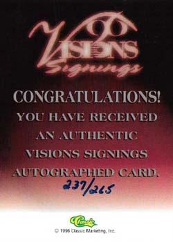 1996 Classic Visions Signings - Autographs Silver #NNO Ernie Irvan Back