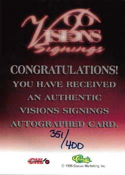 1996 Classic Visions Signings - Autographs Silver #NNO Richard Jackman Back