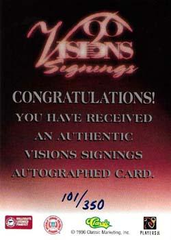 1996 Classic Visions Signings - Autographs Silver #NNO Dietrich Jells Back