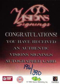 1996 Classic Visions Signings - Autographs Silver #NNO Ray Mickens Back