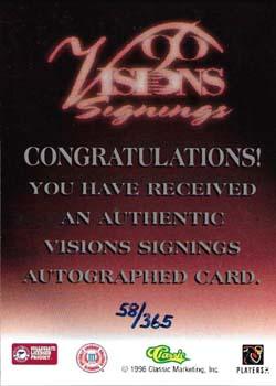 1996 Classic Visions Signings - Autographs Silver #NNO Alex Molden Back