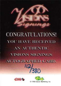 1996 Classic Visions Signings - Autographs Silver #NNO Steve Nimigon Back