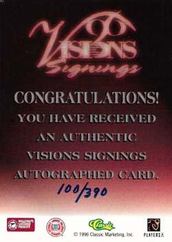 1996 Classic Visions Signings - Autographs Silver #NNO Jason Odom Back