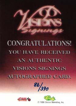 1996 Classic Visions Signings - Autographs Silver #NNO Geoff Peters Back