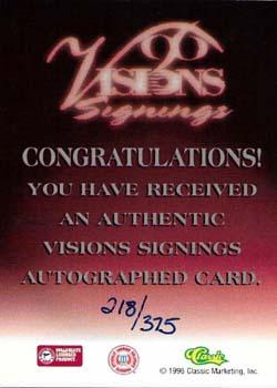 1996 Classic Visions Signings - Autographs Silver #NNO Theo Ratliff Back