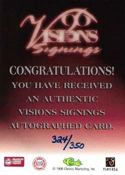 1996 Classic Visions Signings - Autographs Silver #NNO Orpheus Roye Back