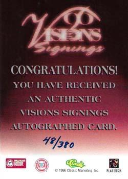 1996 Classic Visions Signings - Autographs Silver #NNO Jamain Stephens Back
