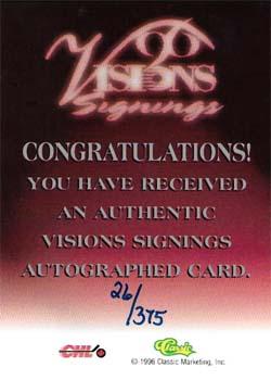 1996 Classic Visions Signings - Autographs Silver #NNO Alexandre Volchkov Back