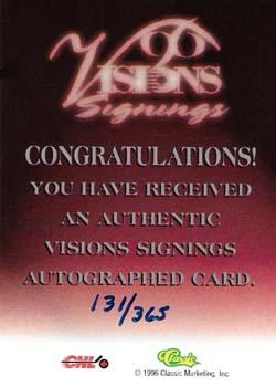 1996 Classic Visions Signings - Autographs Silver #NNO Trevor Wasyluk Back