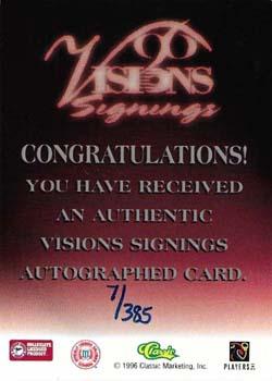 1996 Classic Visions Signings - Autographs Silver #NNO Stepfret Williams Back