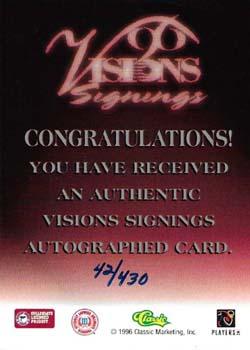 1996 Classic Visions Signings - Autographs Silver #NNO Jerome Woods Back