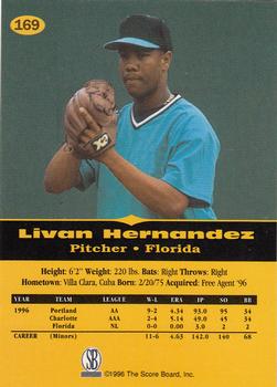 1996-97 Score Board All Sport PPF - Gold #169 Livan Hernandez Back