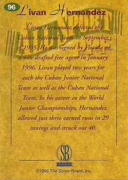 1996-97 Score Board All Sport PPF - Gold #96 Livan Hernandez Back
