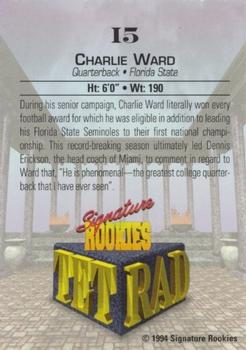 1994 Signature Rookies Tetrad - Previews I-Prefix, Black Letters #I5 Charlie Ward Back