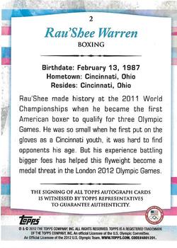 2012 Topps U.S. Olympic Team & Hopefuls - Autographs #2 Rau'Shee Warren Back