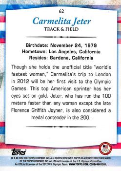 2012 Topps U.S. Olympic Team & Hopefuls - Bronze #62 Carmelita Jeter Back