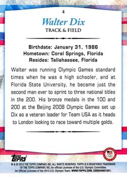 2012 Topps U.S. Olympic Team & Hopefuls - Gold #4 Walter Dix Back