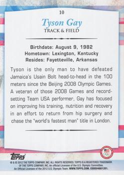2012 Topps U.S. Olympic Team & Hopefuls - Gold #10 Tyson Gay Back