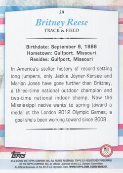 2012 Topps U.S. Olympic Team & Hopefuls - Gold #39 Britney Reese Back