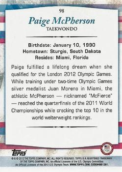 2012 Topps U.S. Olympic Team & Hopefuls - Gold #98 Paige McPherson Back