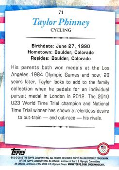 2012 Topps U.S. Olympic Team & Hopefuls - Gold #71 Taylor Phinney Back