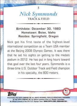 2012 Topps U.S. Olympic Team & Hopefuls - Silver #5 Nick Symmonds Back