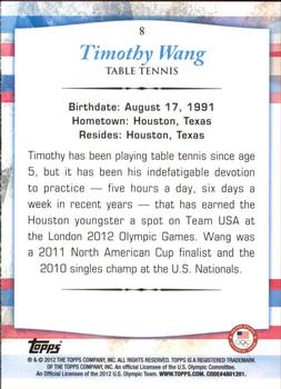2012 Topps U.S. Olympic Team & Hopefuls - Silver #8 Timothy Wang Back