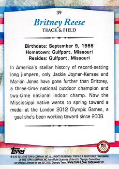 2012 Topps U.S. Olympic Team & Hopefuls - Silver #39 Britney Reese Back