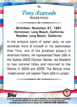 2012 Topps U.S. Olympic Team & Hopefuls - Silver #76 Tony Azevedo Back