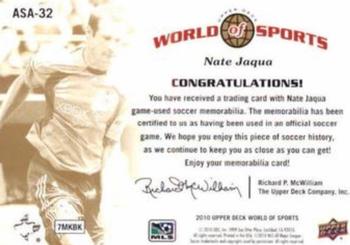 2010 Upper Deck World of Sports - All-Sport Apparel Memorabilia Autographs #ASA-32 Nate Jaqua Back