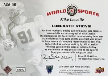 2010 Upper Deck World of Sports - All-Sport Apparel Memorabilia Autographs #ASA-58 Mike Leveille Back