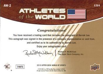 2010 Upper Deck World of Sports - Athletes of the World Autographs #AW-2 Derrek Lee Back