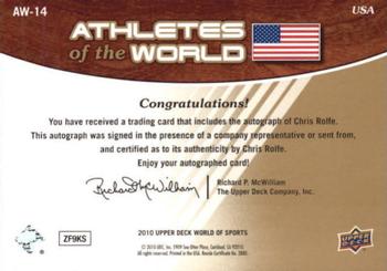 2010 Upper Deck World of Sports - Athletes of the World Autographs #AW-14 Chris Rolfe Back