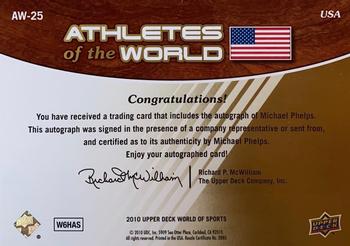 2010 Upper Deck World of Sports - Athletes of the World Autographs #AW-25 Michael Phelps Back