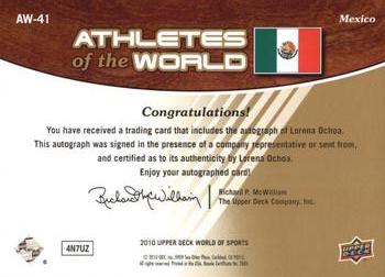 2010 Upper Deck World of Sports - Athletes of the World Autographs #AW-41 Lorena Ochoa Back
