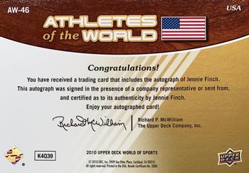 2010 Upper Deck World of Sports - Athletes of the World Autographs #AW-46 Jennie Finch Back
