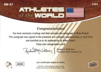 2010 Upper Deck World of Sports - Athletes of the World Autographs #AW-47 Mike Powell Back