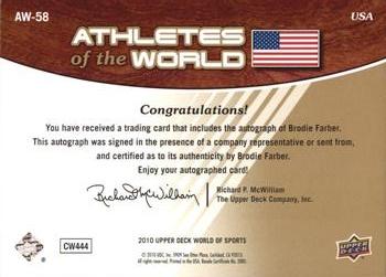 2010 Upper Deck World of Sports - Athletes of the World Autographs #AW-58 Brodie Farber Back