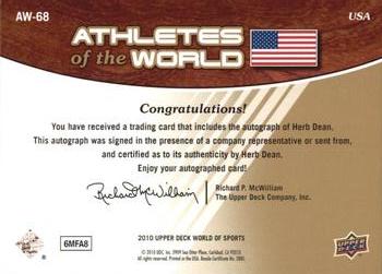 2010 Upper Deck World of Sports - Athletes of the World Autographs #AW-68 Herb Dean Back