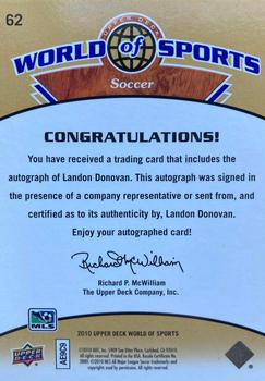 2010 Upper Deck World of Sports - Autographs #62 Landon Donovan Back
