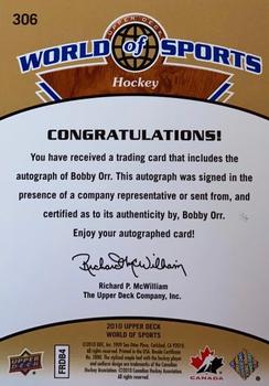 2010 Upper Deck World of Sports - Autographs #306 Bobby Orr Back
