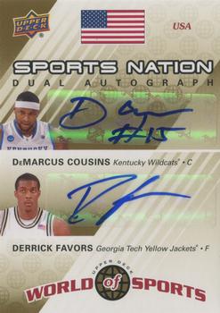 2010 Upper Deck World of Sports - Sports Nation Autographs Dual #SND-CF DeMarcus Cousins / Derrick Favors Front
