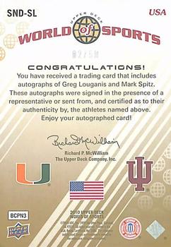 2010 Upper Deck World of Sports - Sports Nation Autographs Dual #SND-LS Greg Louganis / Mark Spitz Back