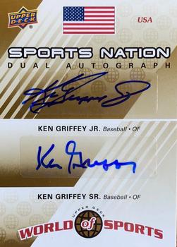 2010 Upper Deck World of Sports - Sports Nation Autographs Dual #SND-GG Ken Griffey Jr. / Ken Griffey Sr. Front