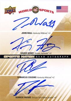 2010 Upper Deck World of Sports - Sports Nation Autographs Quad #SNQ-CHWF John Wall / Xavier Henry  / DeMarcus Cousins / Derrick Favors Front